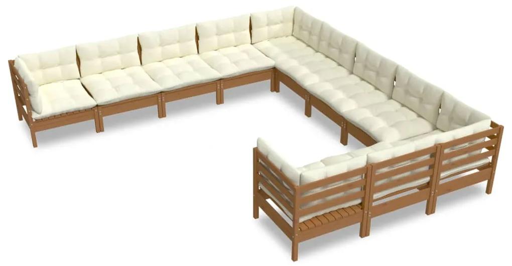 3097022 vidaXL Set mobilier relaxare grădină perne 11piese lemn pin maro miere