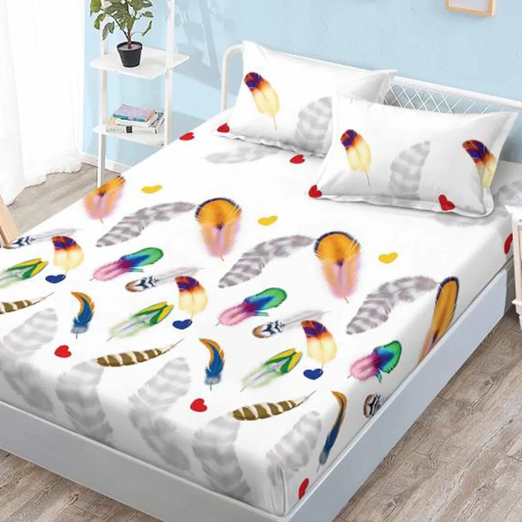 Husă de pat din FINET cu elastic si 2 fete de pernă, Colour Feathers 160x200