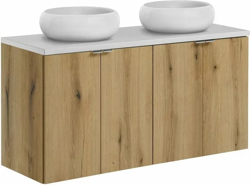Set dulap baza suspendat 120 cm cu blat si lavoar Comad Nova alb mat si stejar Coast Evoke