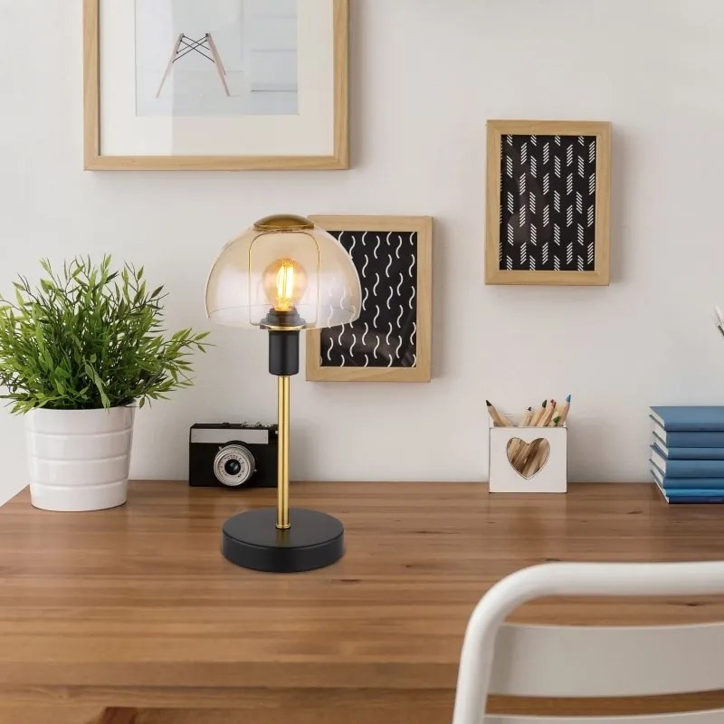 Veioza, lampa de masa KOKKINI negru, chihlimbar