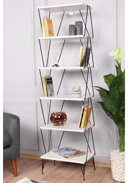 Bibliotecă BALABAN 165x48 cm albă/neagră