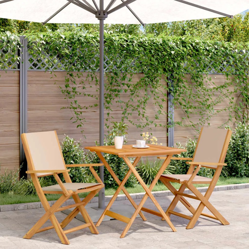 vidaXL Set mobilier bistro, 3 piese, textil bej/lemn masiv