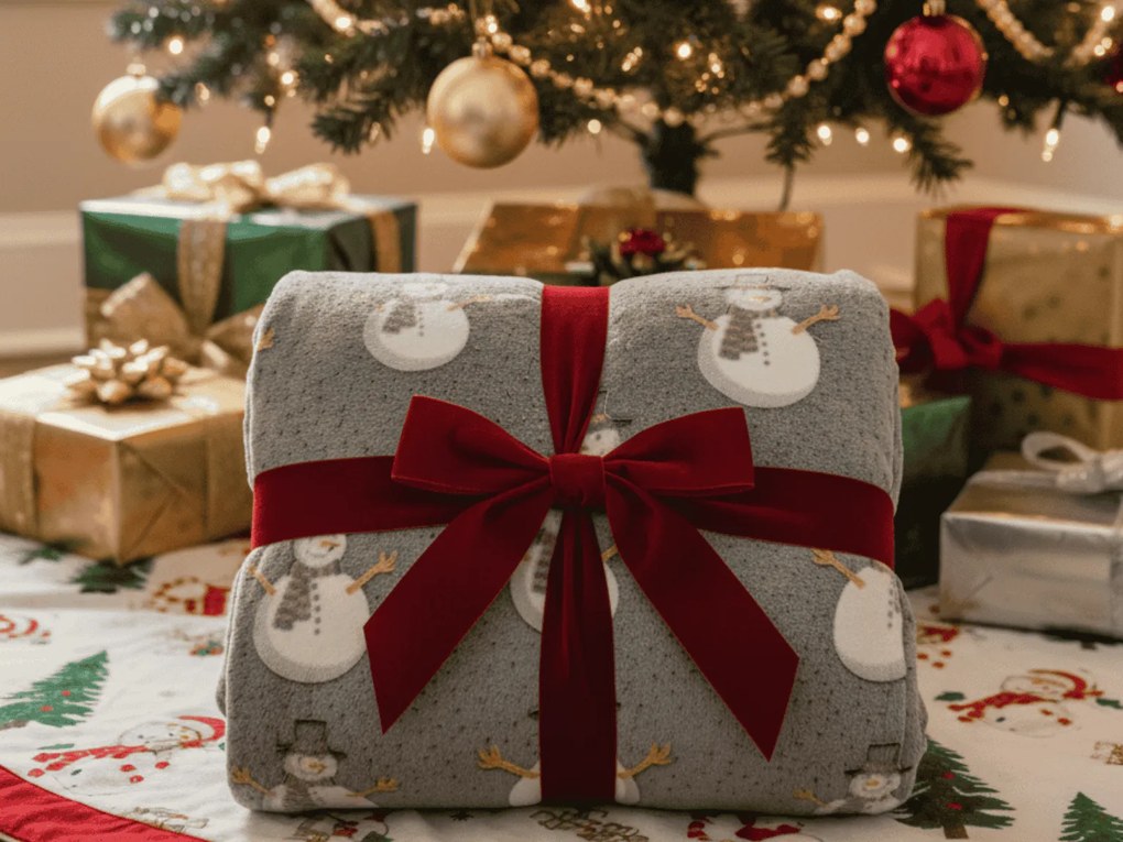 Patura pufoasa de Craciun luminata SNOW BUDDY, gri Dimensiune: 150 x 200 cm