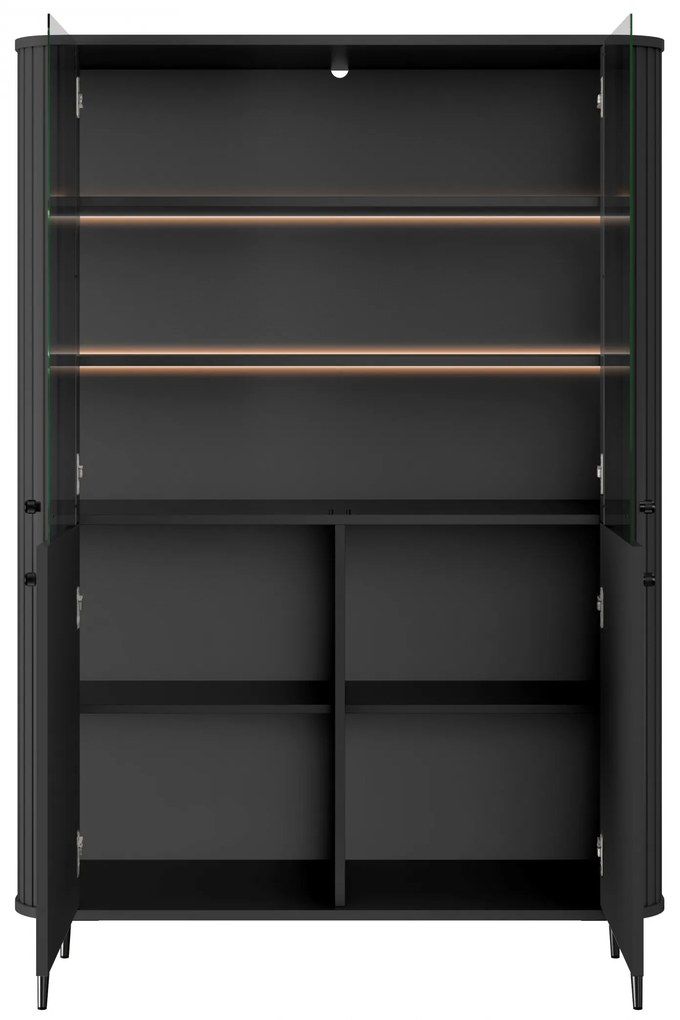 Vitrină Vesper 103 cm cu 4 uși - negru / picioare negre