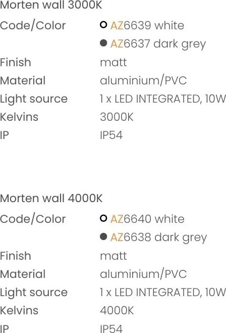 Aplica perete exterior, Protectie IP54, MORTEN alb 3000K