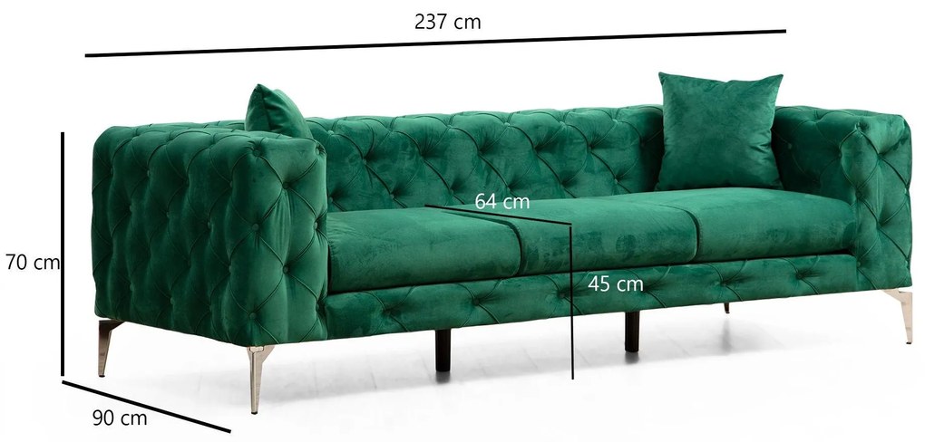 Canapea Fixa Chester cu 3 locuri Clyburn, 237 x 90 x 73 cm