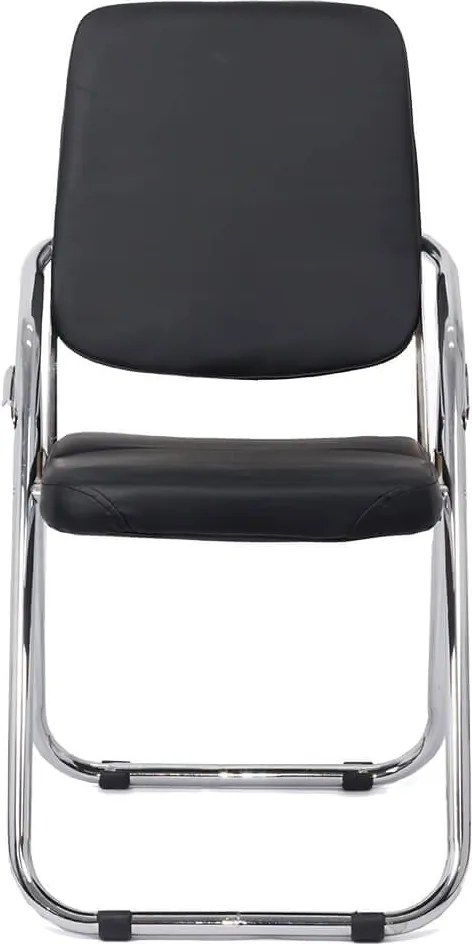 Scaun pliabil negru HRC 609 din piele ecologică și cadru metalic cromat