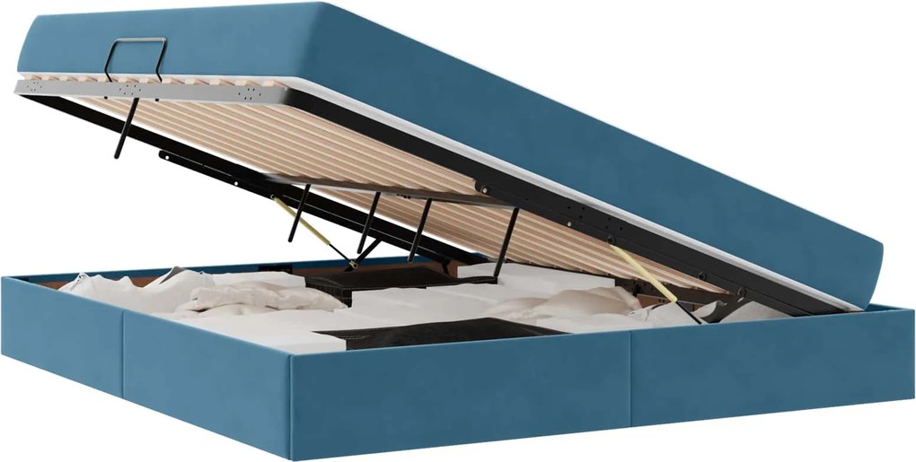 vidaXL Pat cu saltea și spațiu de depozitare cu saltea Albastru închis
