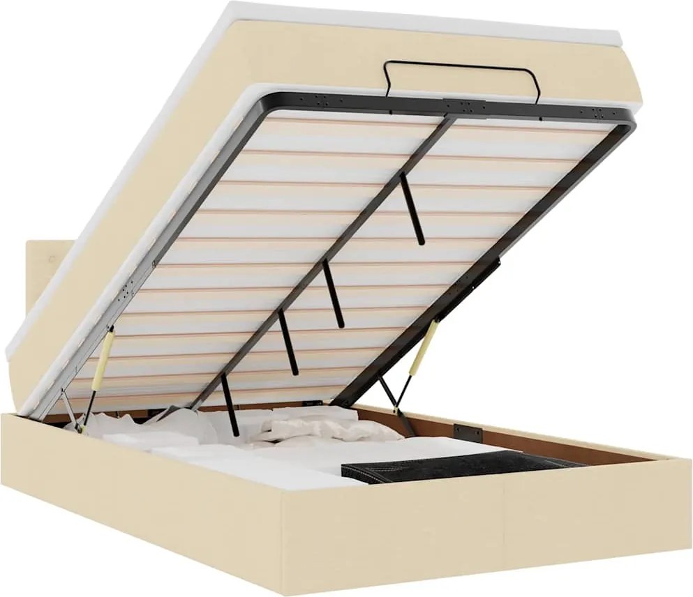 vidaXL Cadru de pat otoman cu saltea crem 120x200cm stofa