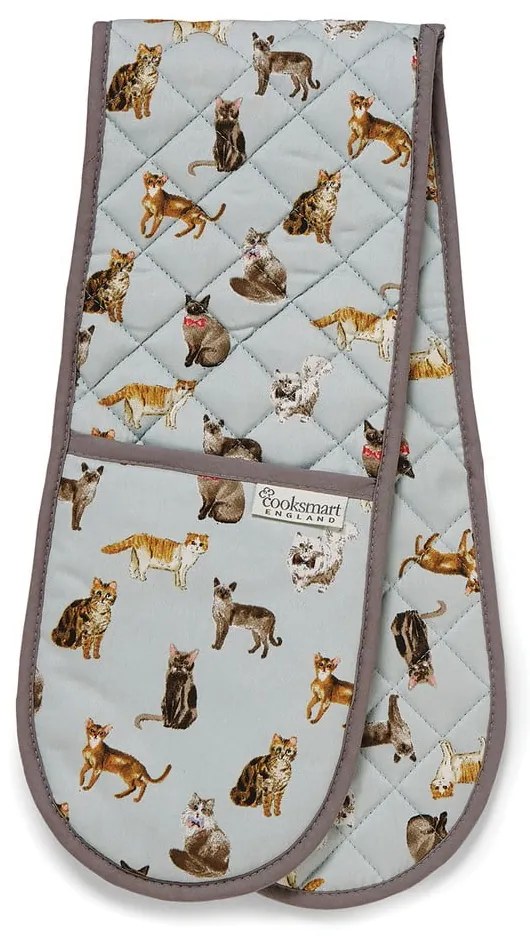 Mănușă dublă din bumbac Cooksmart ® Curious Cats, albastru