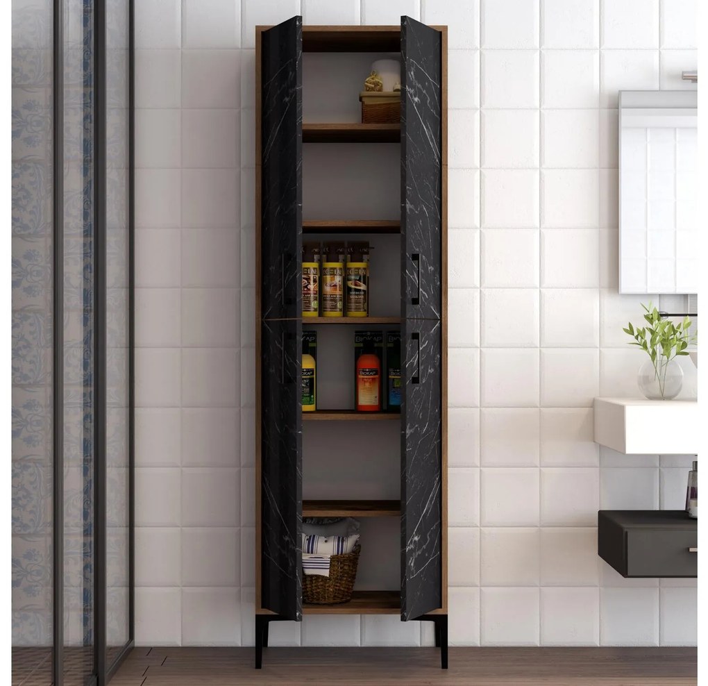 Dulap cu rafturi Betina A (Nuc + Negru). 1088325