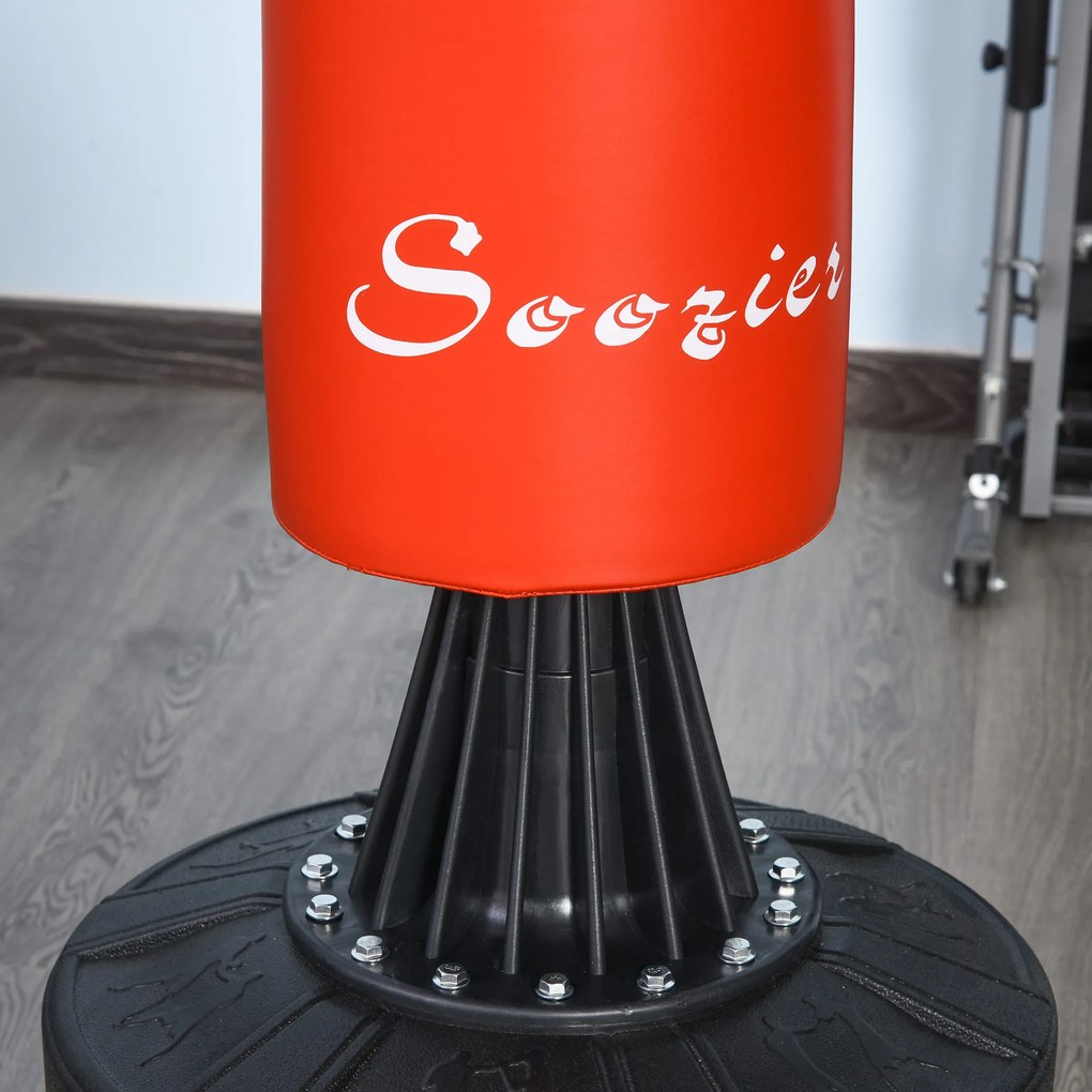 HOMCOM Sac de Box Ajustabil pe Înălțime, Bară Rotativă și Bază Umplută, 88x48x155-205 cm, Roșu