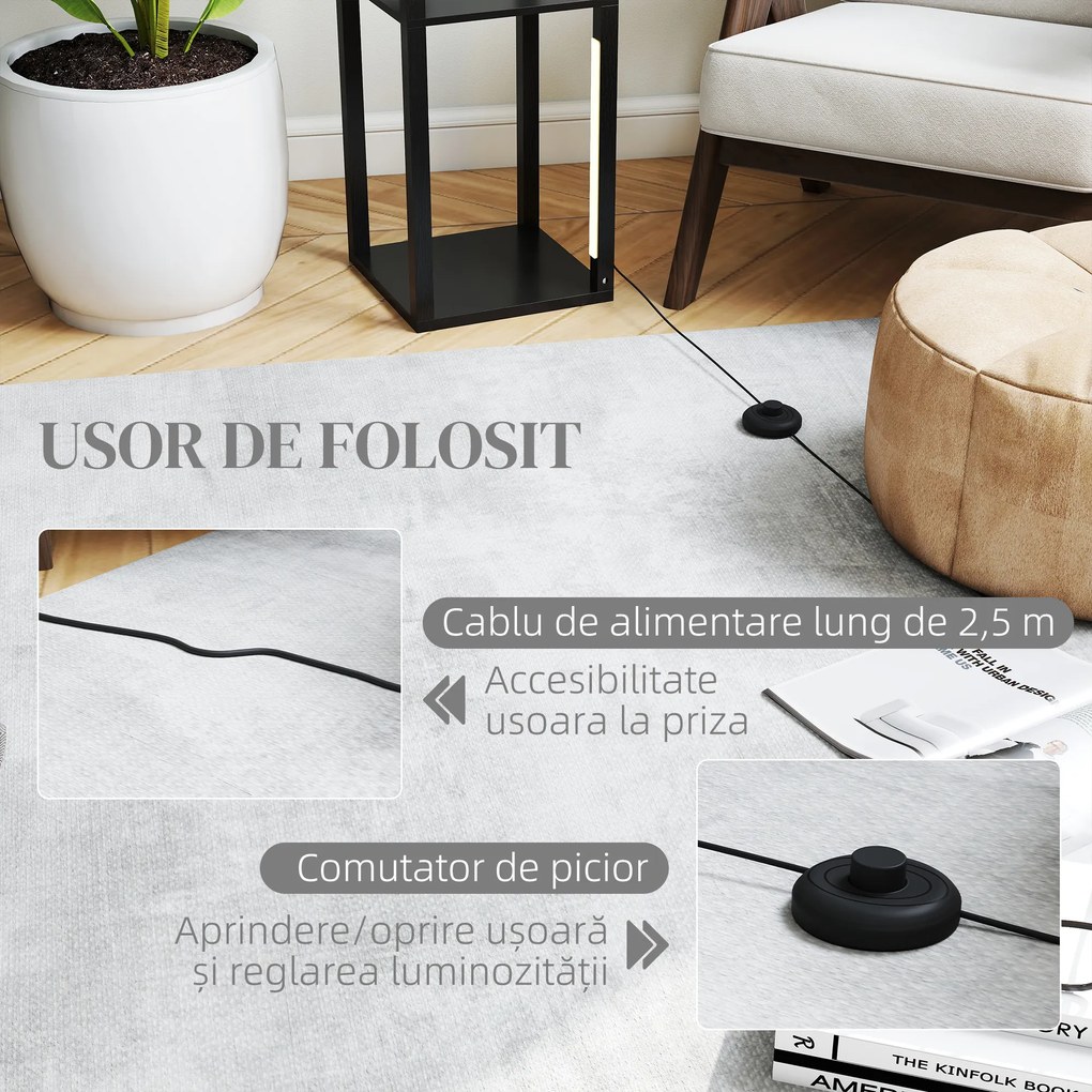 HOMCOM Lampă de Podea cu 4 Rafturi și 3 Luminozități Reglabile 29x29x163cm Negru | Aosom Romania