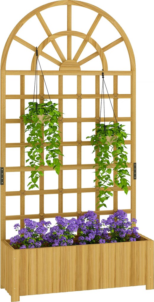 Outsunny Jardinieră cu spalier, ladă de flori, cu orificii de drenaj, din lemn masiv, 90 x 30 x 180 cm, efect lemn natural | Aosom Romania