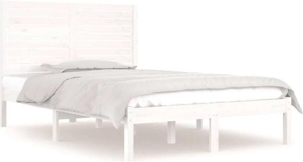 vidaXL Cadru de pat dublu, alb, 135x190 cm, lemn masiv