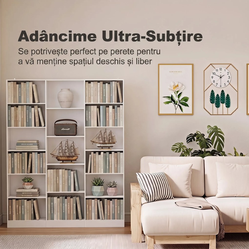 HOMCOM Bibliotecă cu Polițe Reglabile și Sistem Anti-Răsturnare din PAL, 149 x 23,6 x 188 cm, Albă | Aosom Romania