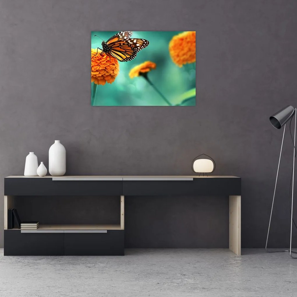 Tablou pe sticlă cu fluture (70x50 cm)
