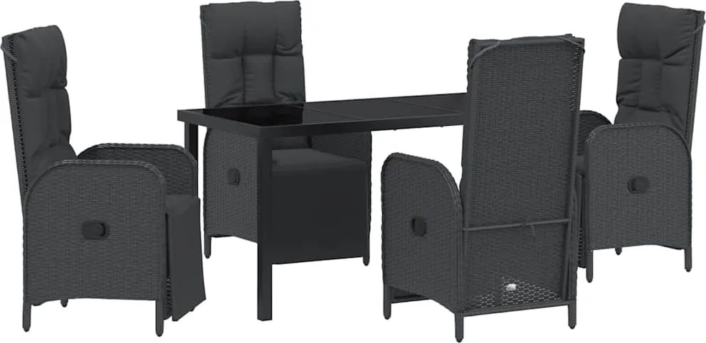 vidaXL Set de masă pentru grădină cu pernă 5 pcs Negru poliratan