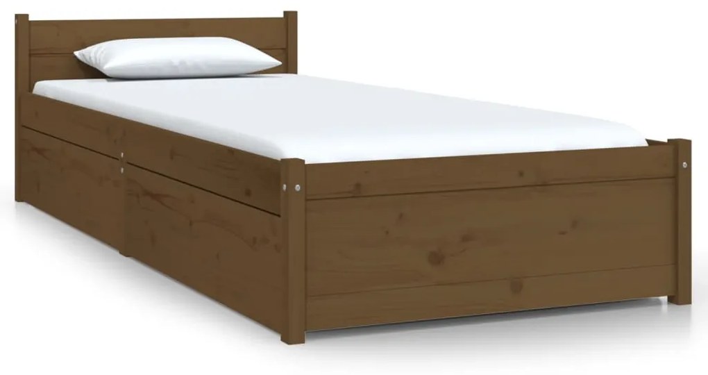 3103476 vidaXL Cadru de pat cu sertare, maro miere, 75x190 cm 2FT6 mic single