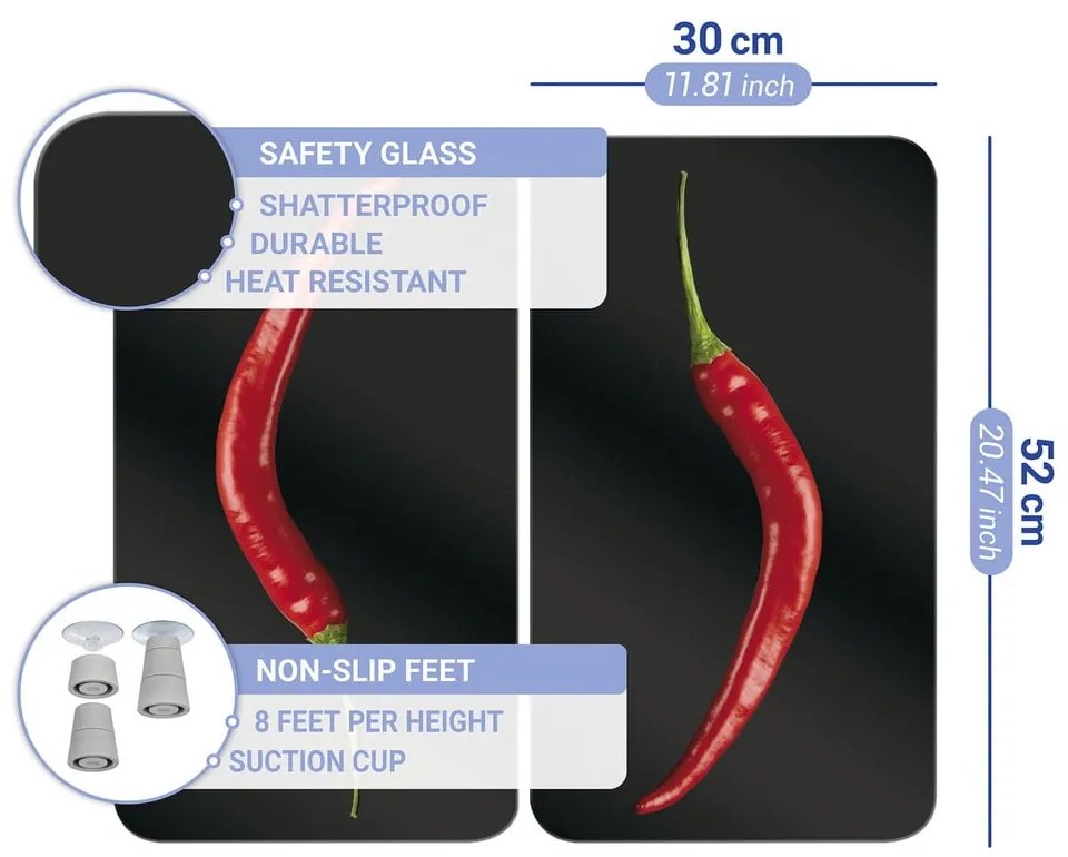 Set 2 protecții din sticlă pentru aragaz Wenko Peperoni, 52 x 30 cm