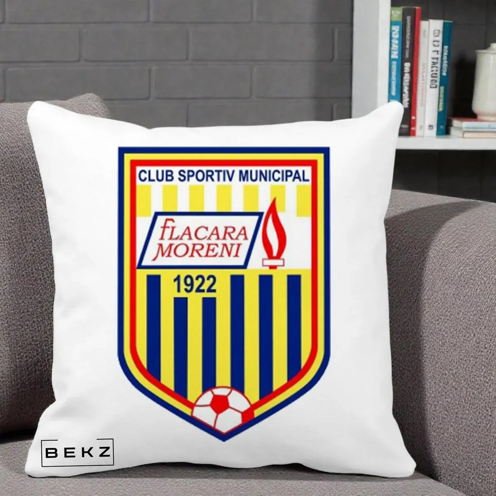 Perna Personalizata CSM Flacara Moreni 1922 Fotbal, 40x40 cm, Alba Mata, Husa Detasabila, Perna Inclusa, BEKZ®