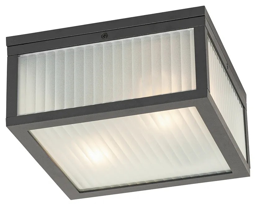 Plafonieră exterioară neagră cu sticlă striată cu 2 lumini IP44 - Charlois