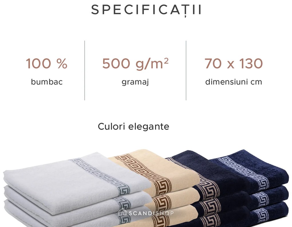 Prosop de corp GREEK albastru Inchis 70 x 130 cm, 100% bumbac