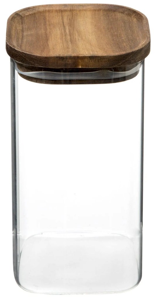 Recipient din sticlă cu capac din lemn de salcâm, 1,3 L