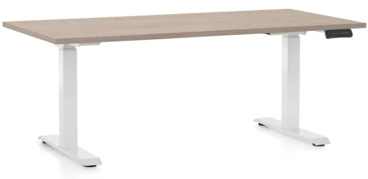 Masa inaltime reglabila OfficeTech C, 160 x 80 cm, bază albă, stejar