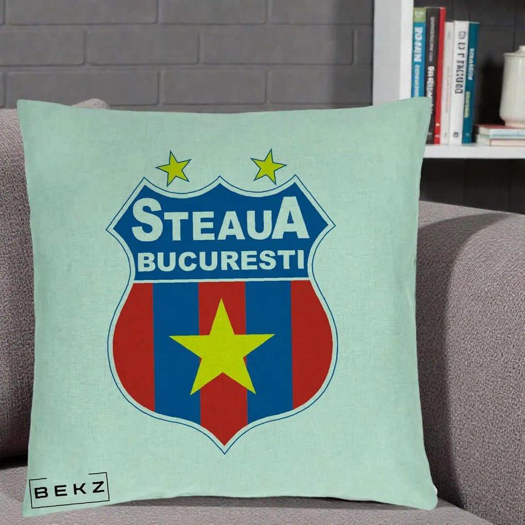 Perna Personalizata Steaua Bucuresti Fotbal, 40x40 cm, Verde Menta, Husa Detasabila, Perna Inclusa, BEKZ®