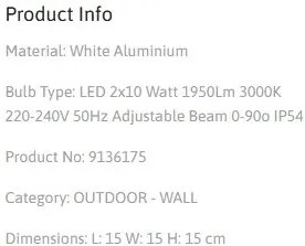 Aplica LED pentru exterior design modern IP54 Epic alb