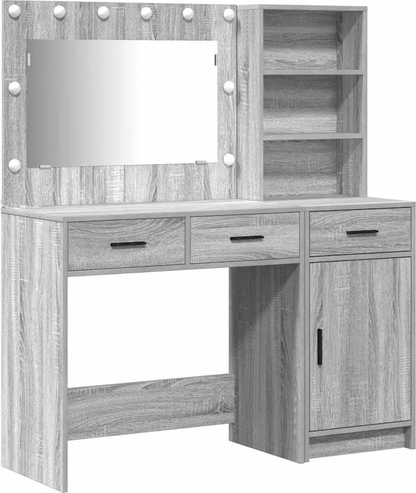 vidaXL Masă de Machiaj cu lumini de oglindă 2 pcs Gri Lemn compozit