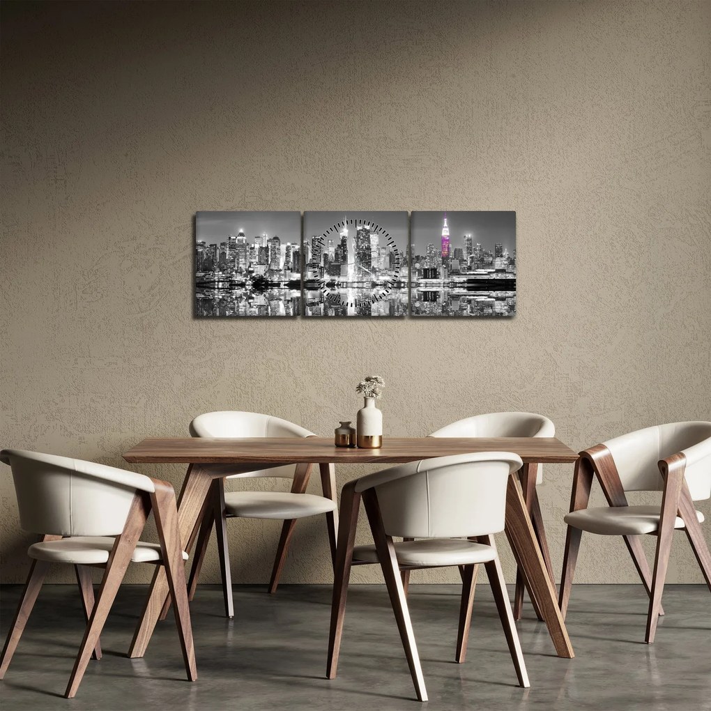 Tablou - New York și zgârie-norii mov (cu ceas) (90x30 cm)