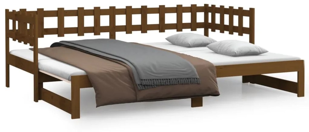 820774 vidaXL Pat de zi extensibil, maro miere, 2x(90x200) cm, lemn masiv pin