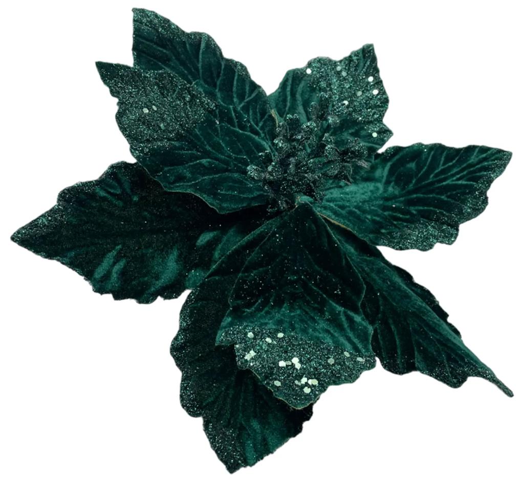 Ornament brad Craciunita Beauty 25cm, Verde inchis