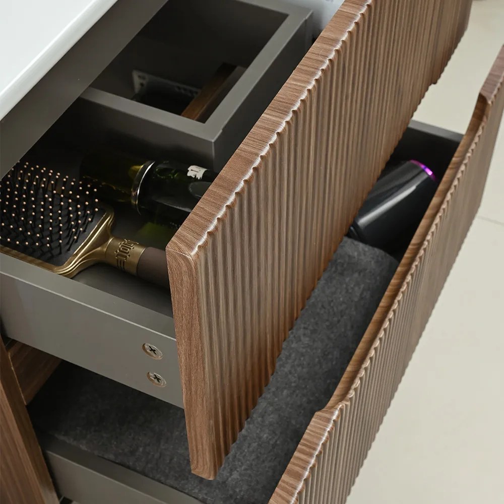 Mască de baie Trent 60 cu chiuvetă ceramică, 2 sertare, stejar apus de soare