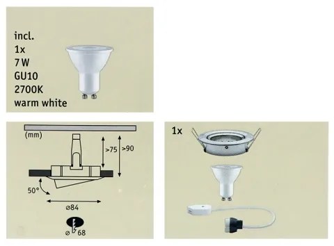 Corp de iluminat pentru baie LED-GU10/7W IP23 NOVA 230V Paulmann 93603