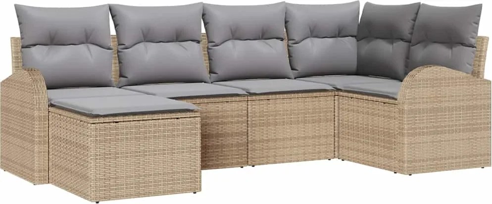 vidaXL Set de canapea cu pernă 6 pcs Bej și gri deschis poliratan