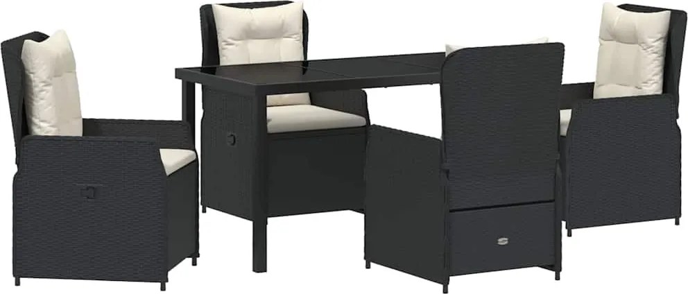 vidaXL Set de masă pentru grădină 5 pcs Negru poliratan