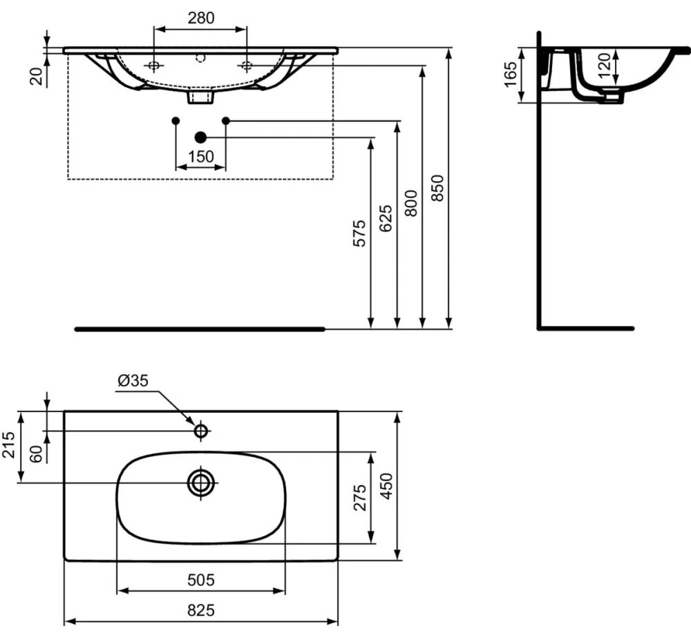 Lavoar incastrat alb mat 83 cm, dreptunghiular, Ideal Standard Tesi Alb mat, 825x450 mm