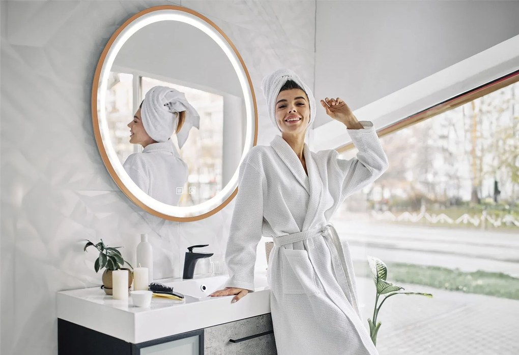 Oglinda LED MMJ Auriu periat 70cm, Rea