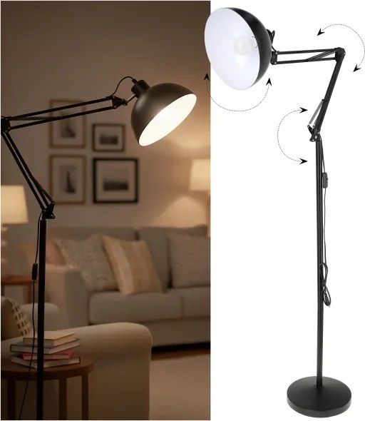 Brilagi - Lampă de podea flexibilă TASKER 1xE27/60W/230V 157 cm neagră