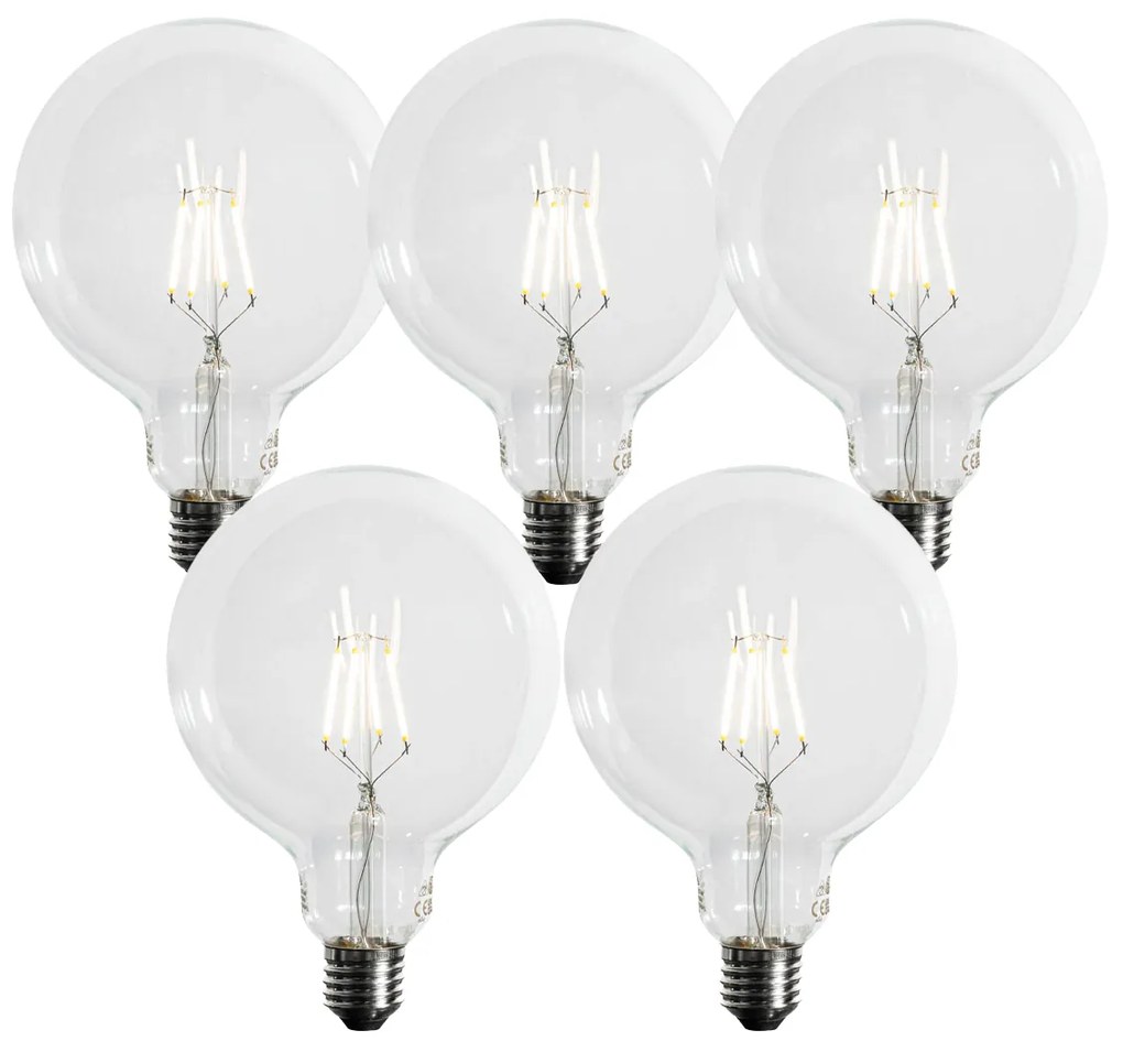 Set 5 becuri Bec LED cu filament spiralat E27 reglabil în 3 trepte G125 4W 450lm 3000K