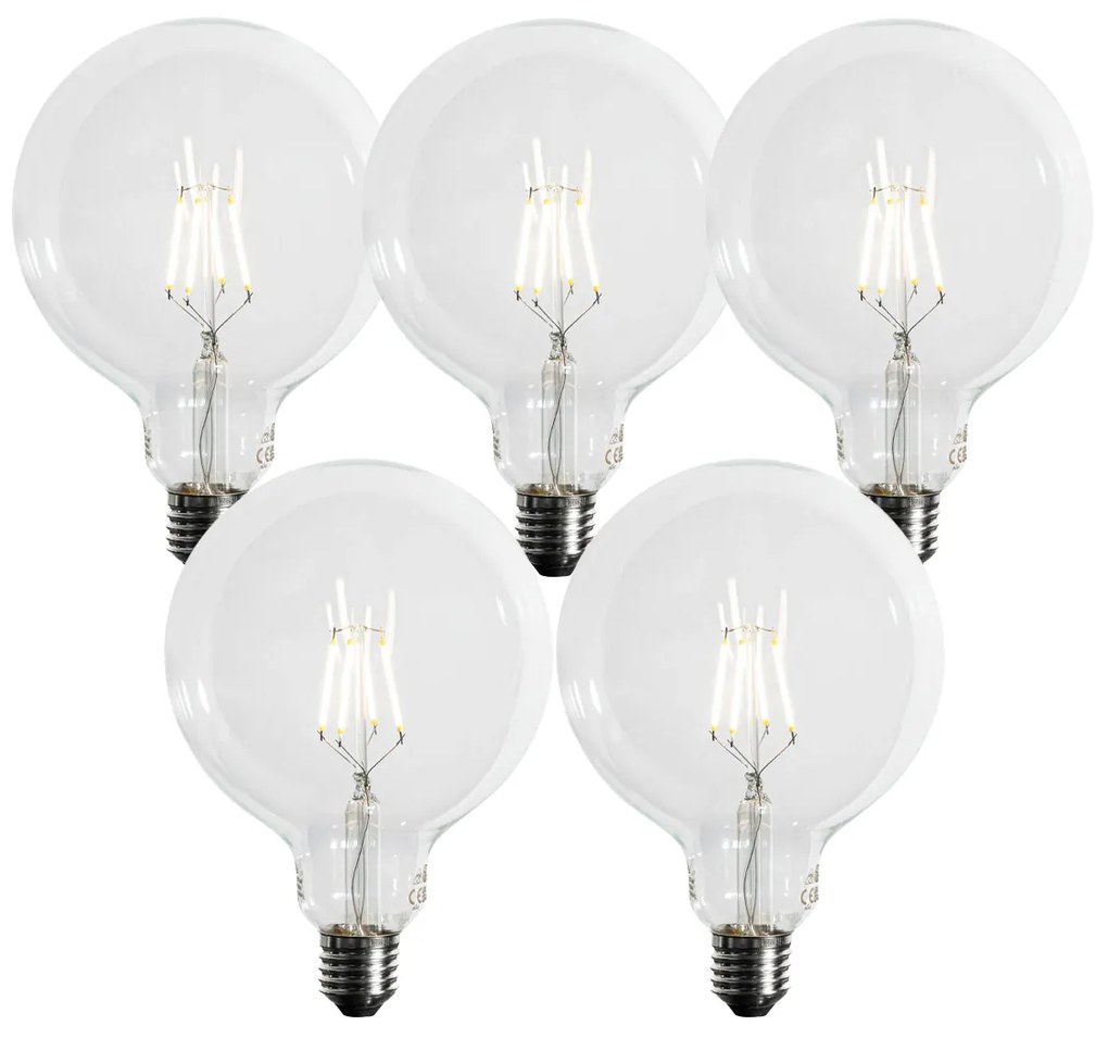 Set de 5 becuri LED E27 cu filament spiralat, estompabile în 3 trepte, G125 4W 450 lm 3000K