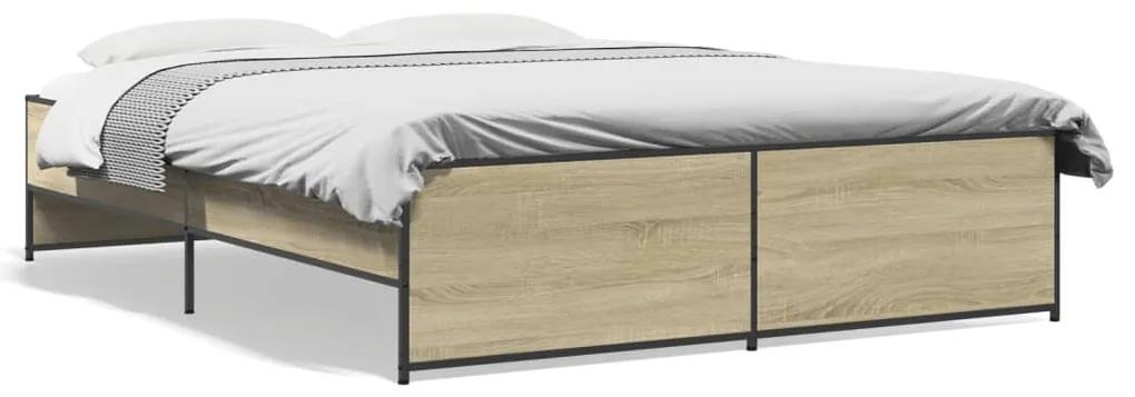 3279888 vidaXL Cadru de pat, stejar sonoma, 140x200cm, lemn prelucrat și metal