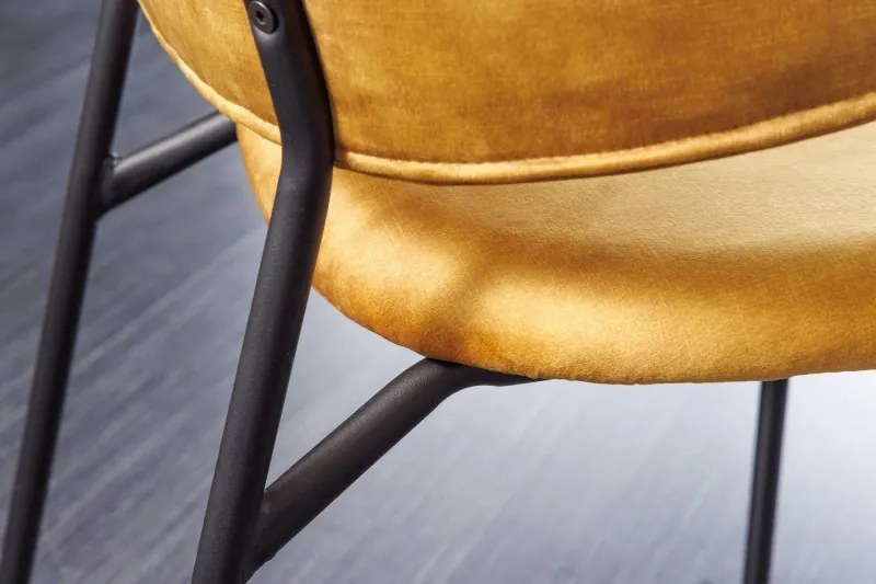 Neînvins Scaun de design Tracy catifea galben mustar cu cadru negru