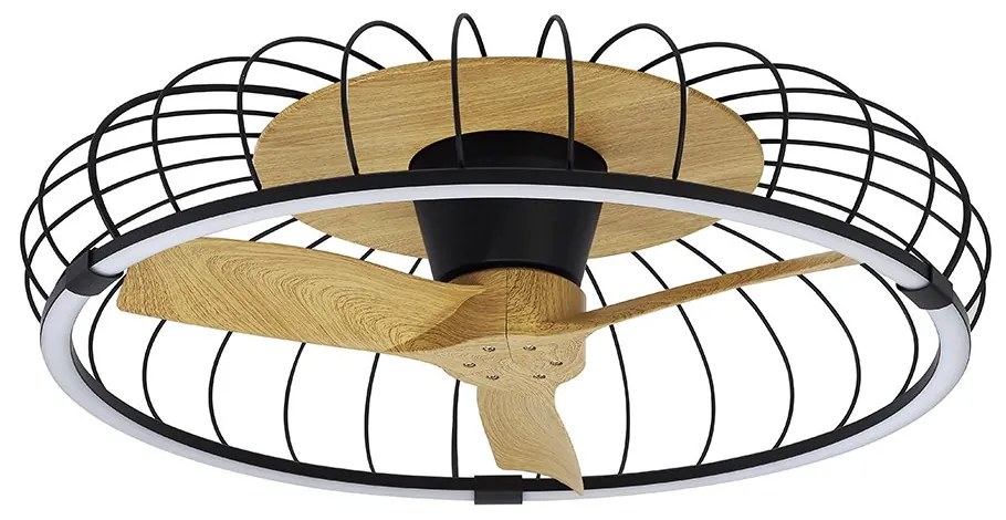Lustra LED Smart cu Ventilator si telecomanda NATURE negru/fag
