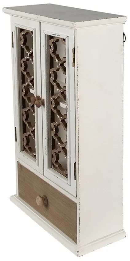 Dulapior decorativ de perete, alb, din lemn, aspect vintage, Ornette