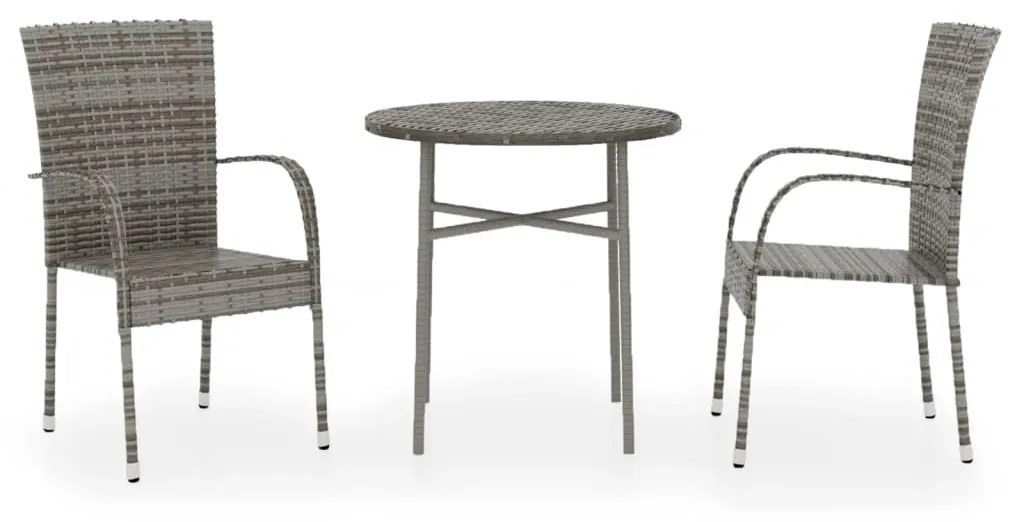 3098029 vidaXL Set mobilier de grădină, 3 piese, gri, poliratan