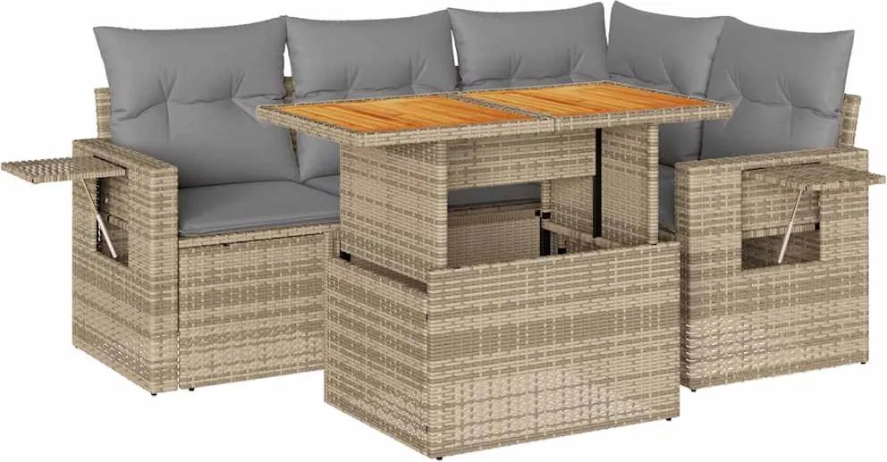 vidaXL Set canapele de grădină cu perne, 5 piese, bej, poliratan